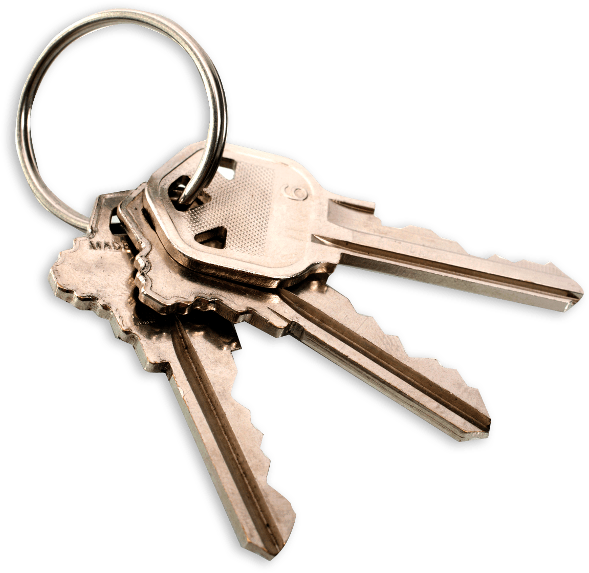 Keys on a metal ring, with three keys visible.