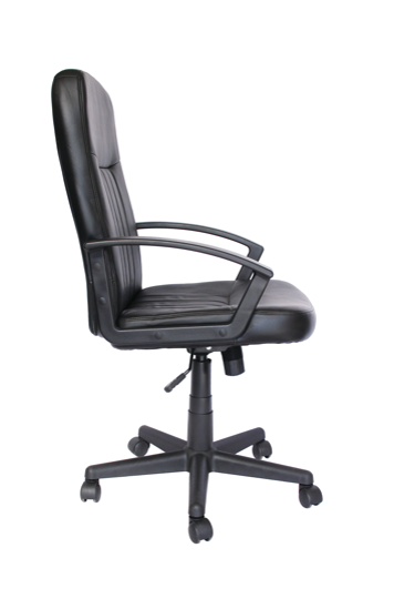 Una silla de oficina negra con garantía de un año.