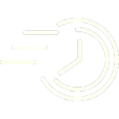 Minimal white clock and speed lines icon on a light background