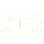 Electric delivery truck with a lightning bolt and cargo box side panel