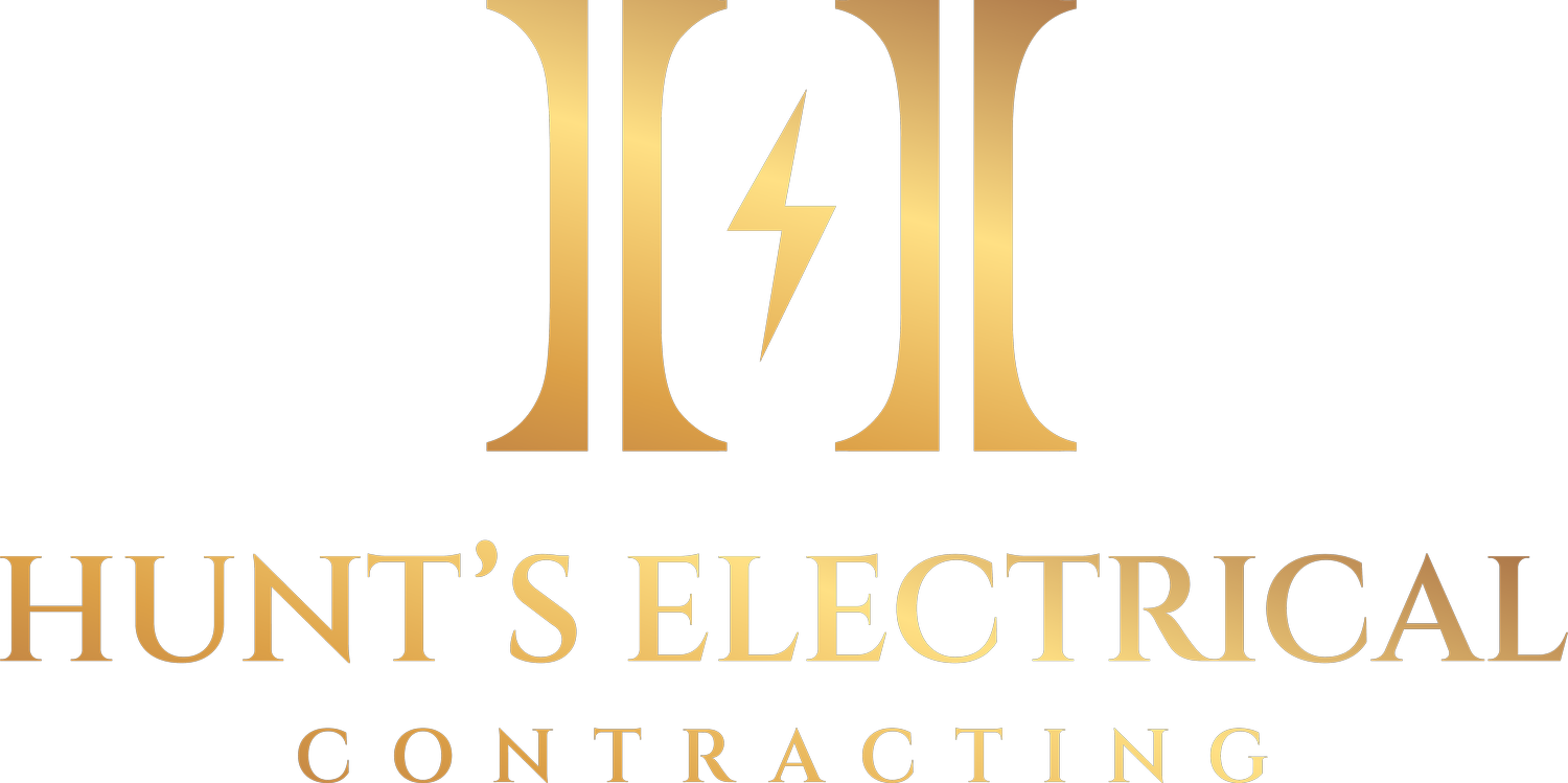 Hunt’s Electrical Contracting logo in gold and white with a lightning bolt icon