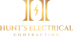 Hunt’s Electrical Contracting logo in gold and white with a lightning bolt icon