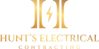 Hunt’s Electrical Contracting logo in gold and white with a lightning bolt icon