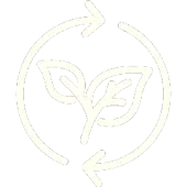 Circular recycling symbol with two arrows around a green plant sprout icon