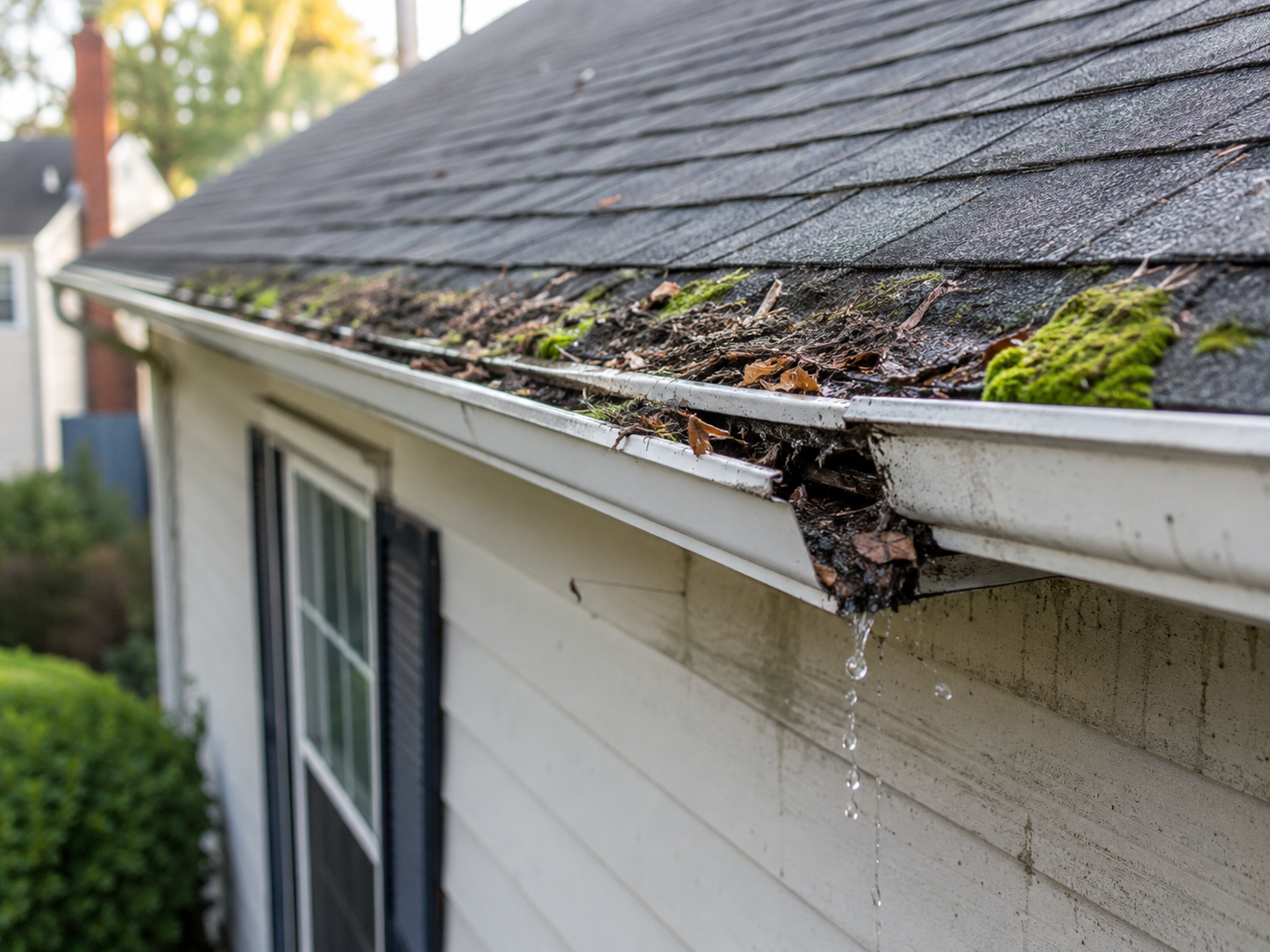 Sagging gutters on a residential roof in Richmond, VA