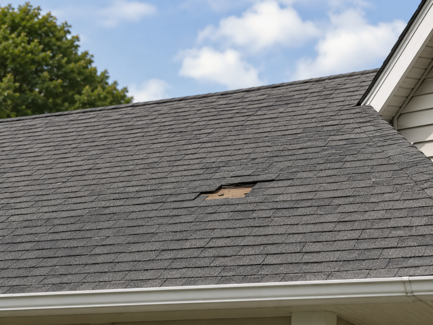 Missing asphalt shingle exposing a vulnerable roof area in Richmond, VA
