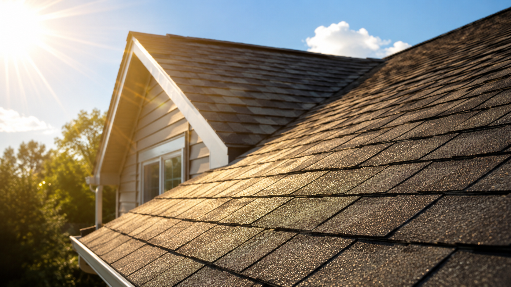 Sunlight hitting asphalt shingles on a residential roof in Richmond, VA