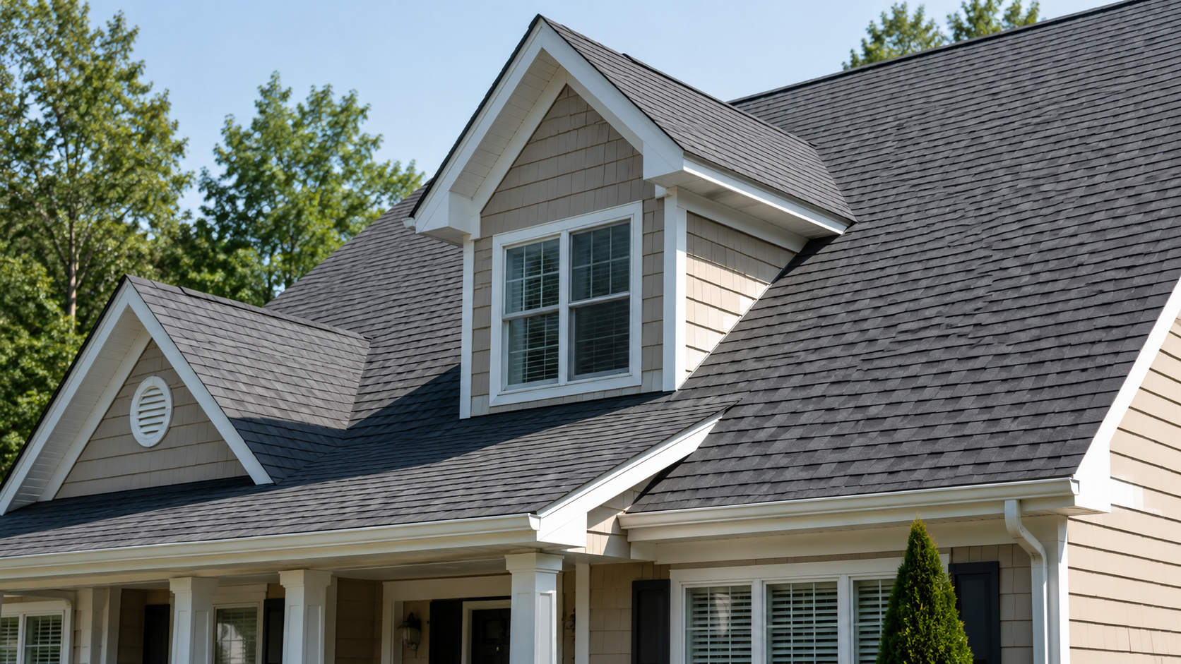Close-up of asphalt shingles on a residential roof in Richmond, VA