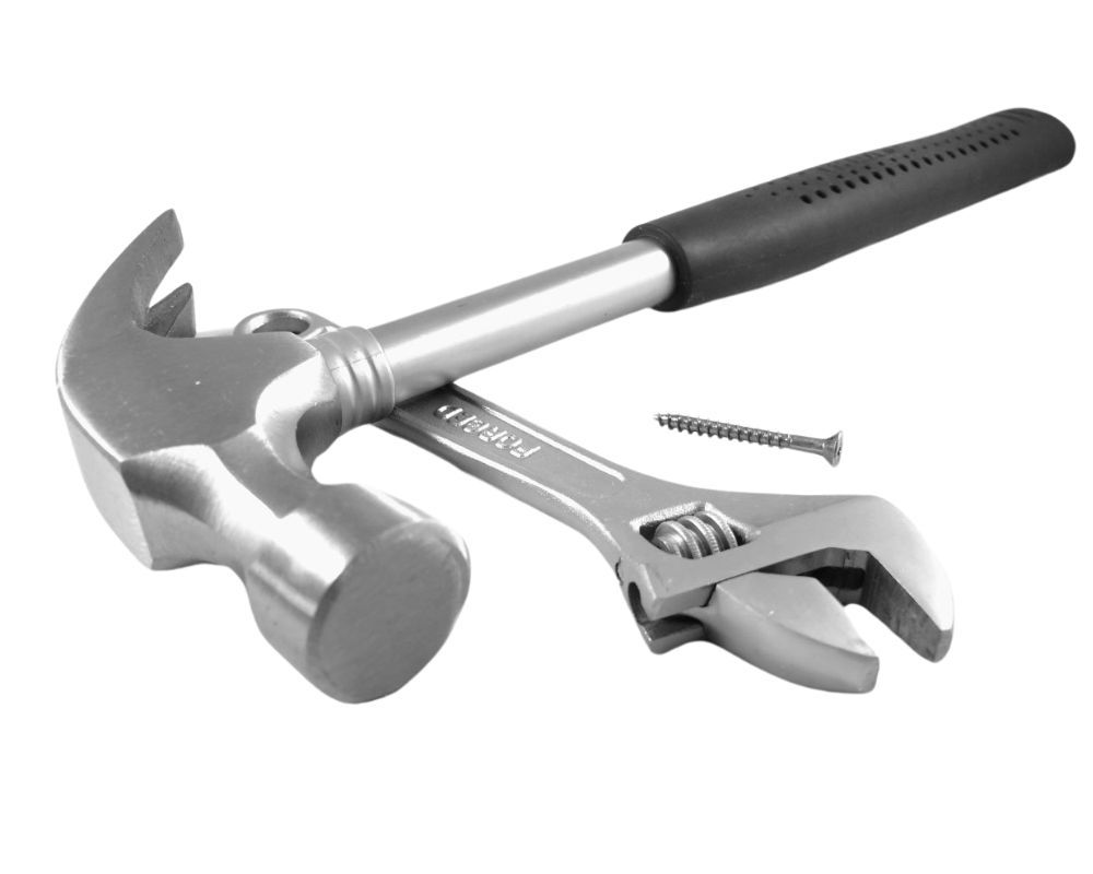 hammer and wrench on white