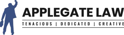 Applegate Law logo with blue silhouette and tagline “Tenacious | Dedicated | Creative”