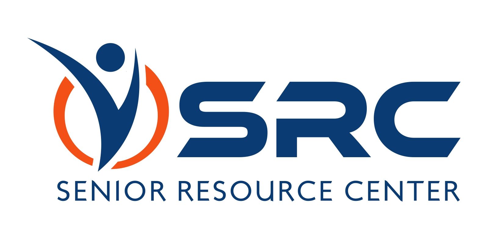 The logo for the senior resource center is blue and orange.