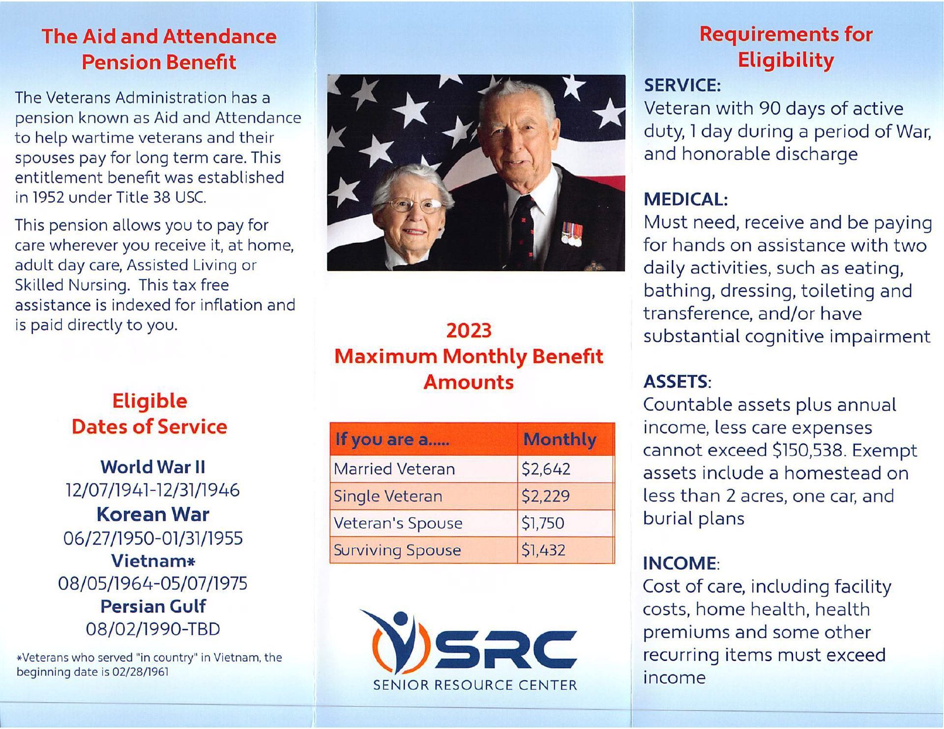 A brochure for the aid and attendance  pension benefit