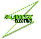 Calabreeze Electric logo with green text, phone number 772-971-1742, and smiling electrician illustration