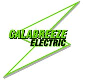 Calabreeze Electric logo with green text, phone number 772-971-1742, and smiling electrician illustration