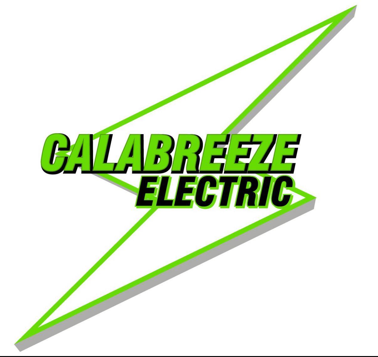 Calabreeze Electric logo with green text, phone number 772-971-1742, and smiling electrician illustration