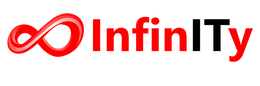 A logo for infinity with a red infinity symbol