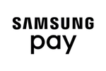 A black and white logo for samsung pay on a white background.
