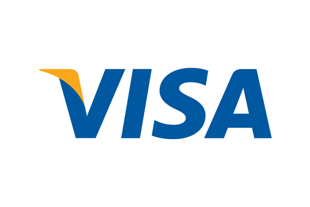 A blue and yellow visa logo on a white background