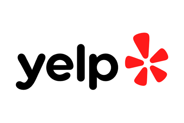 A yelp logo with a red star on a white background