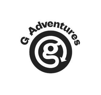 G Adventures logo: black circular “g” icon with curved arrow and arched text on white background
