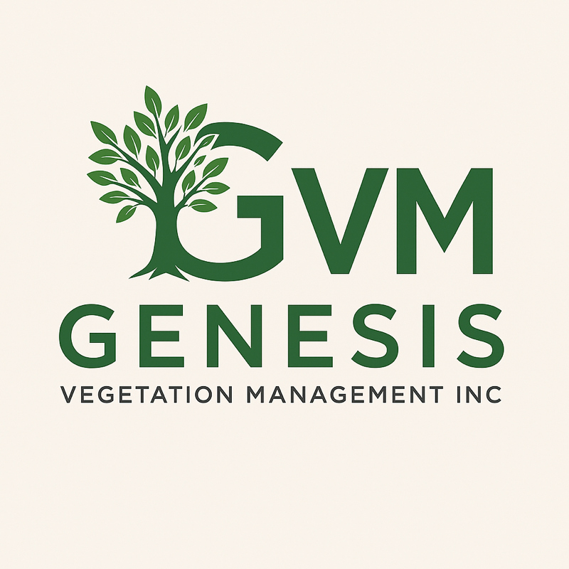 Logo for Genesis Vegetation Management Inc., featuring a green tree icon over the letters 