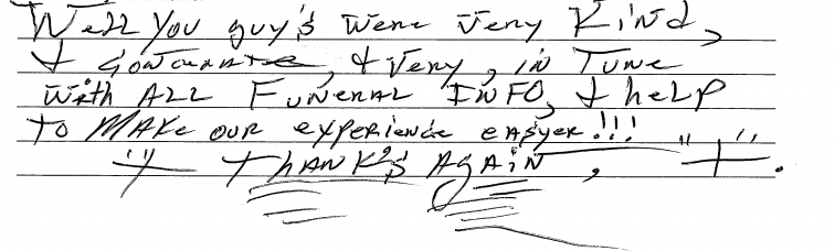 Handwritten thank-you note on lined paper, signed “Ryan,” expressing appreciation and saying “You’re the best.”