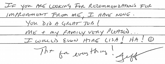 Handwritten note with messy black ink on lined paper, including a signature at the bottom right.