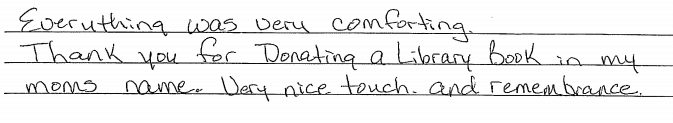 Handwritten note thanking Dr. Torres for a library book; mentions using the book in class and remarks on a green cover.