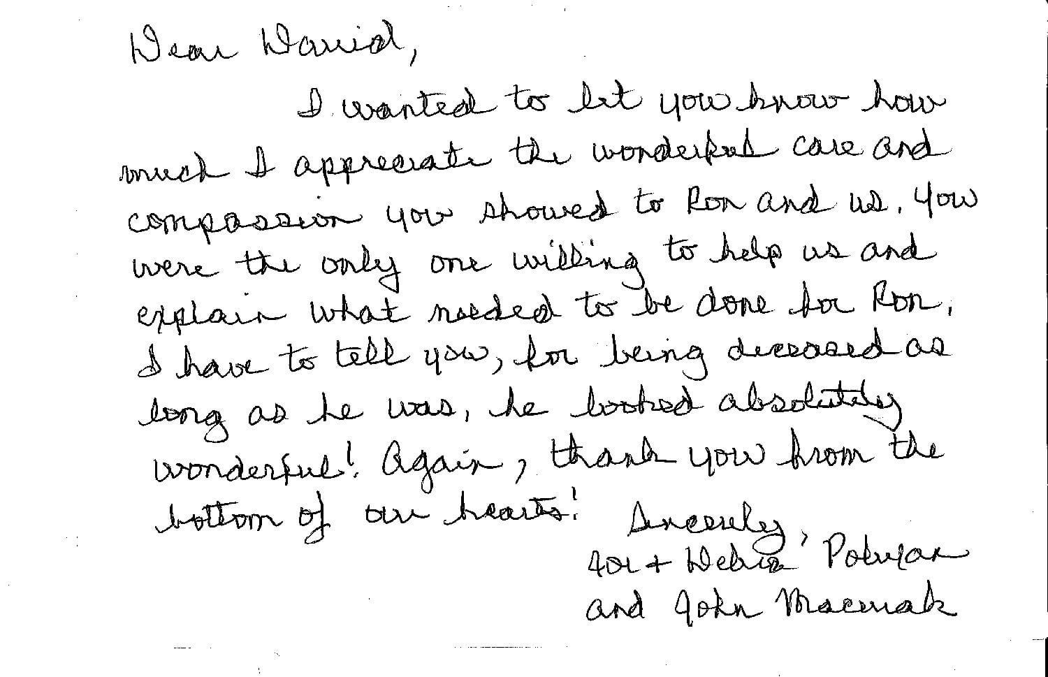 Handwritten letter on lined paper, with dark ink cursive text and a handwritten signature at the bottom.