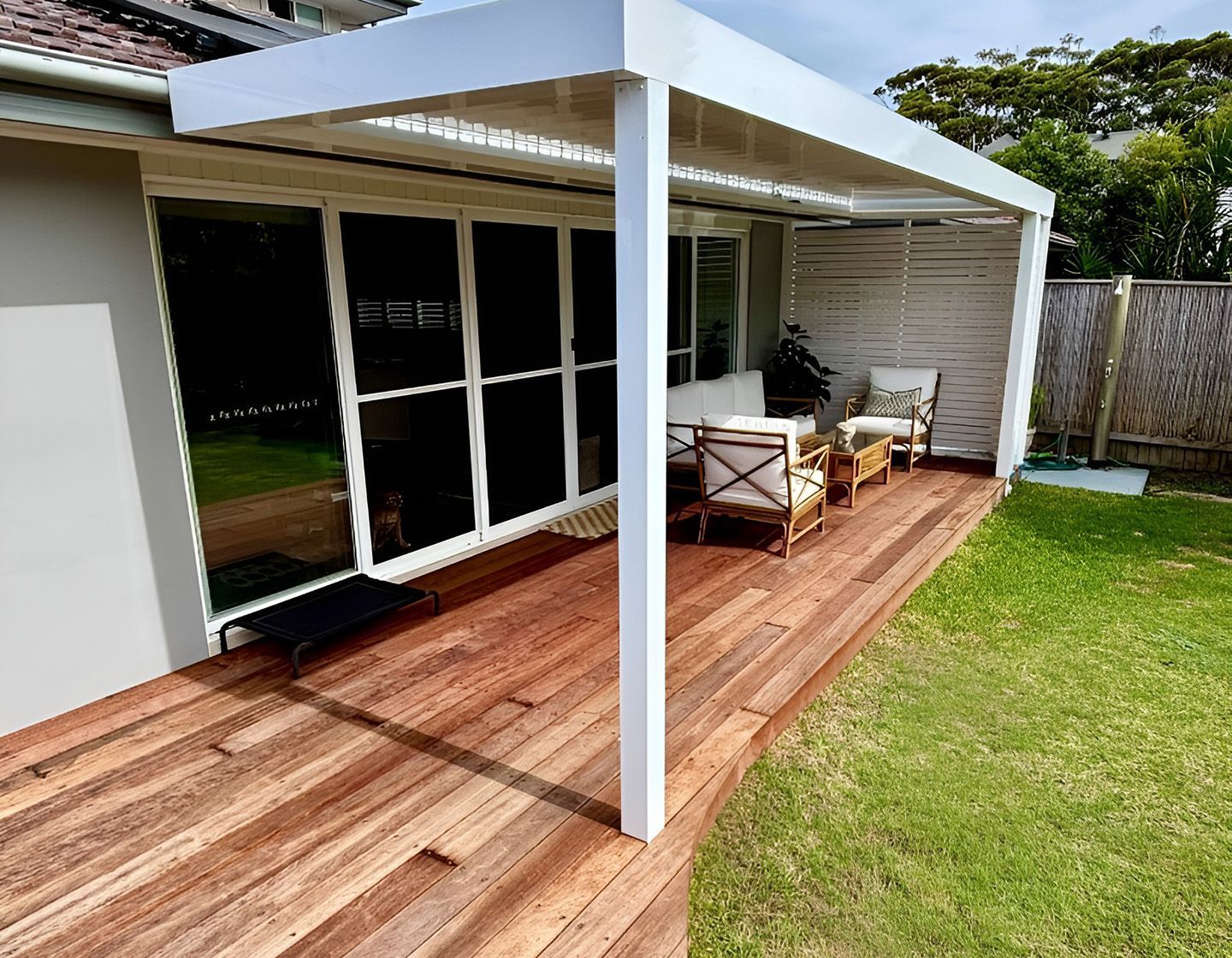 Renovated Outdoor Deck With Modern Pergola Extension
