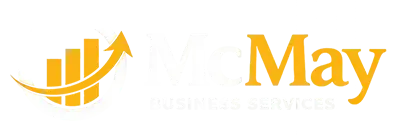Yellow May logo with upward bar chart and rising arrow on a white background