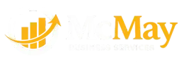 Yellow May logo with upward bar chart and rising arrow on a white background