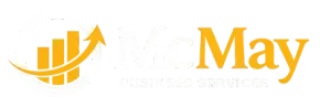 Yellow May logo with upward bar chart and rising arrow on a white background