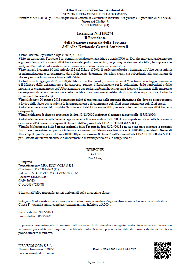 Documento ufficiale, carta intestata con testo, date e un codice QR, presumibilmente proveniente dalle autorità italiane.
