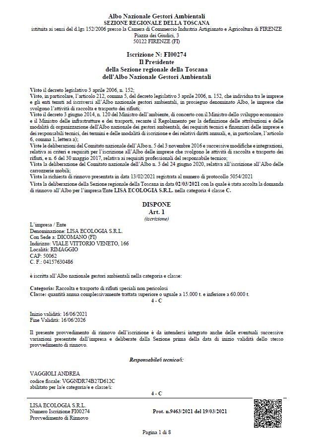 Documento legale italiano con testo e logo, eventualmente un permesso o una notifica.