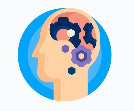 Silueta de perfil con engranajes en la cabeza, lo que sugiere pensamiento o procesamiento cognitivo.