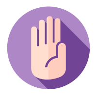 Icono de mano levantada en un círculo morado con sombra diagonal