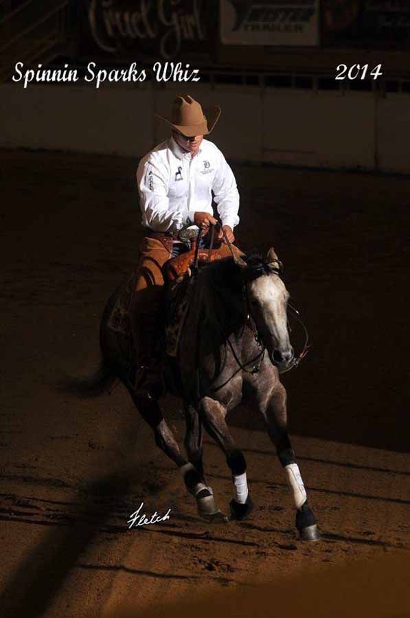 Woman on a horse in an arena, with “Spirits Spooks Wics” and “2014” text overlay.
