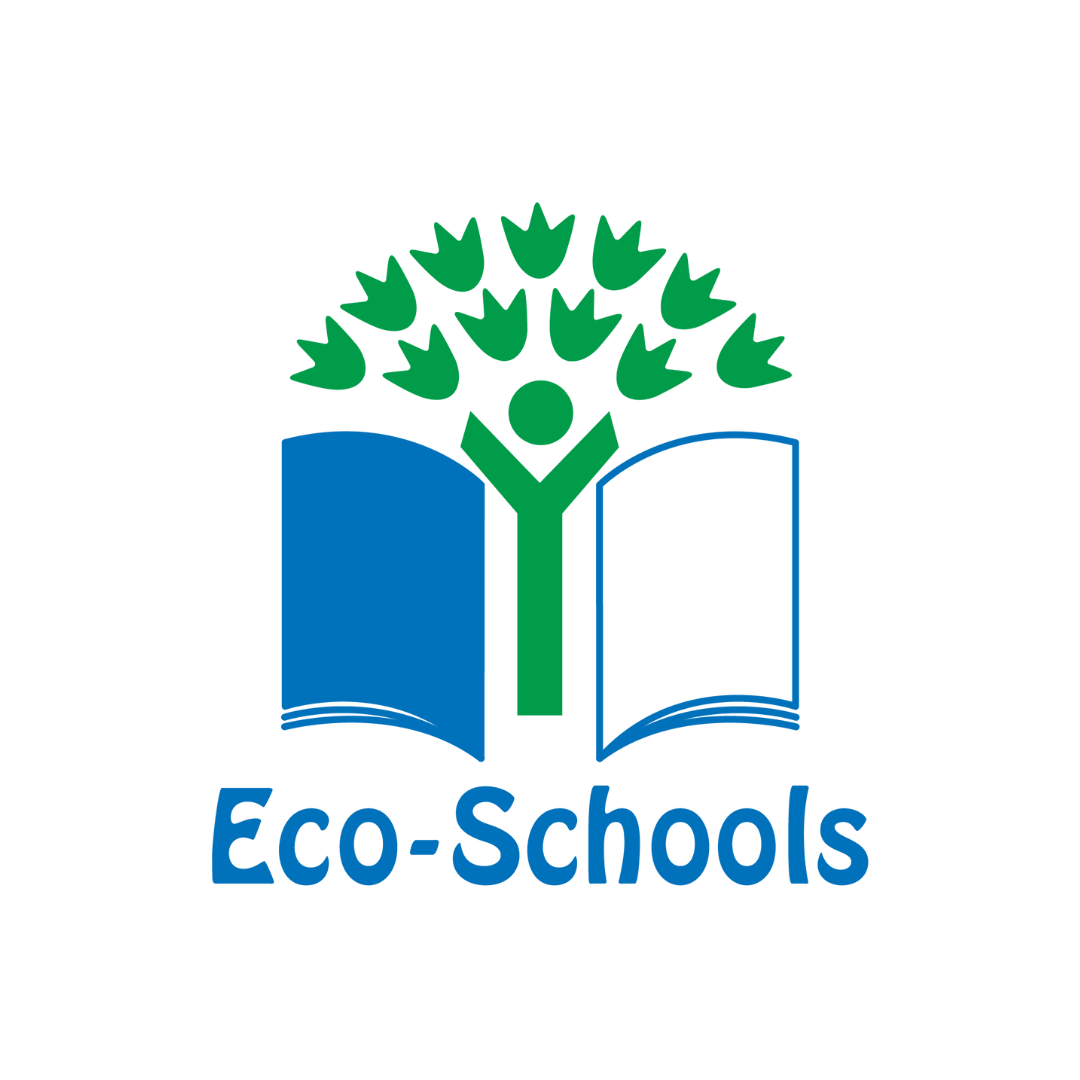 A logo for eco-schools with a tree growing out of an open book