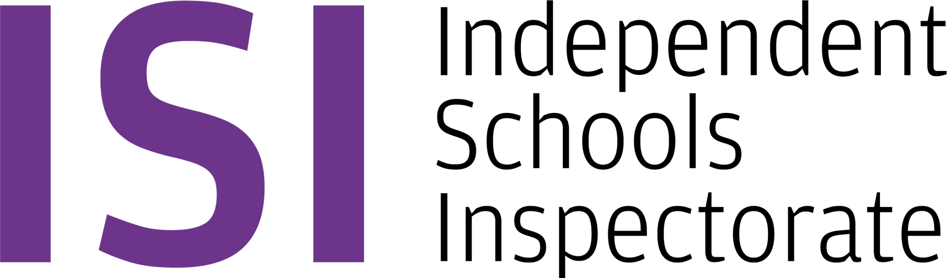 The logo for independent schools inspectorate is purple and white
