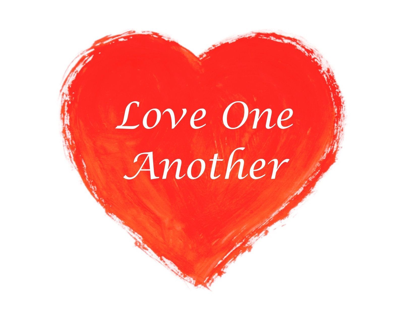 A red heart with the words love one another written on it