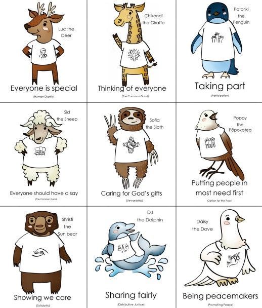 A set of cards with animals wearing white shirts