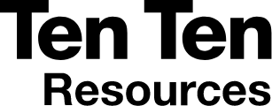 The logo for ten ten resources is black and white.