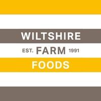 Logo for Wiltshire Farm Foods: Text over horizontal stripes (brown, white, yellow) reads
