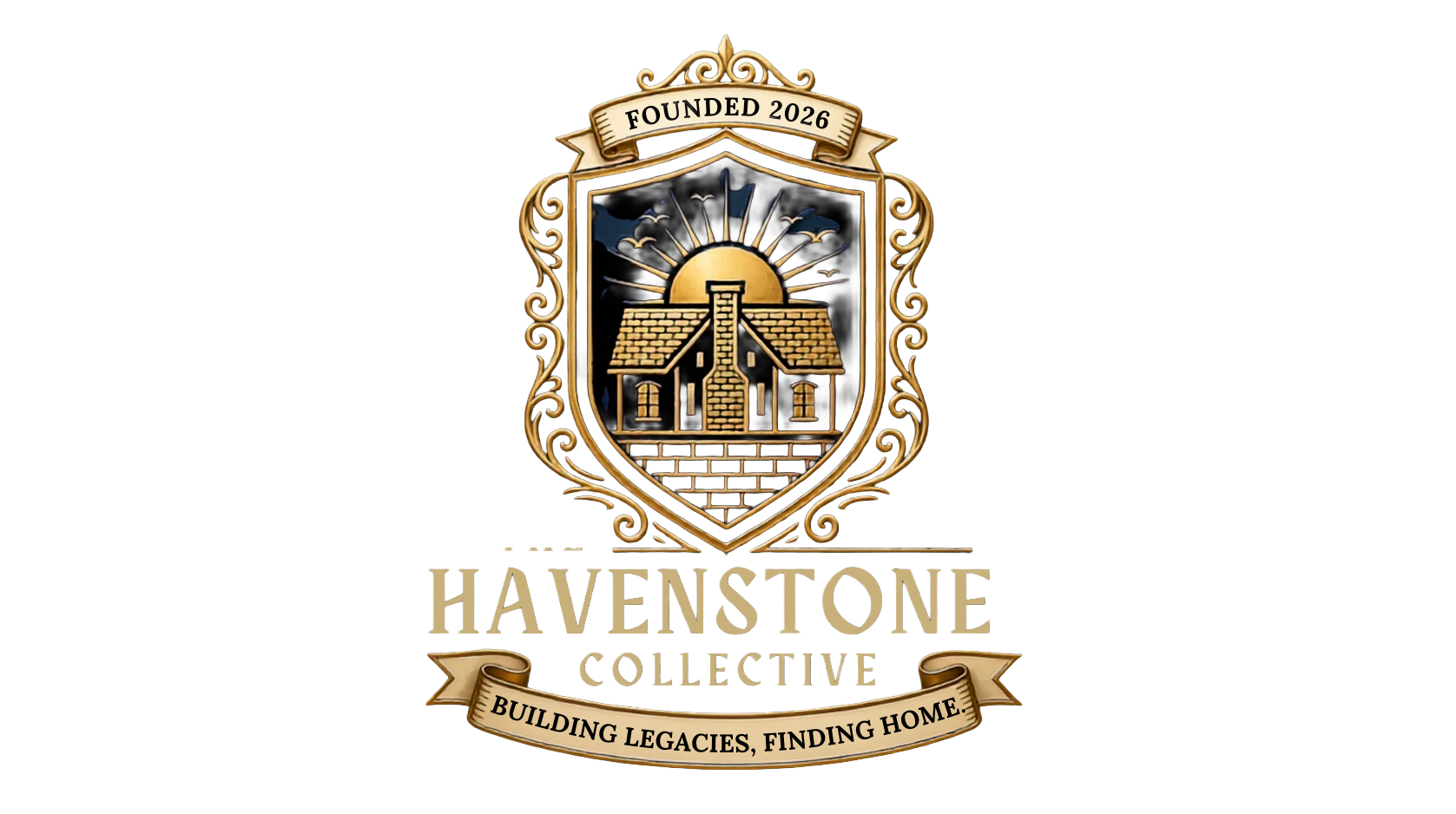 Havenstone Collective logo with a gold-and-black illustrated building and ribbon banner