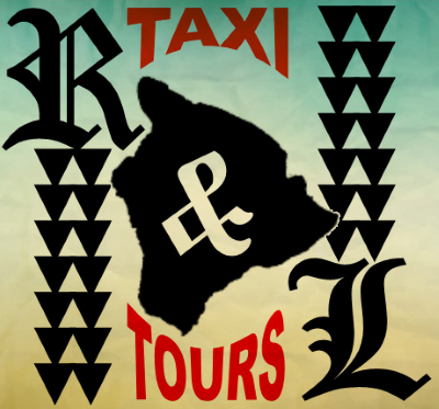 A logo for taxi and tours with a hawaiian map