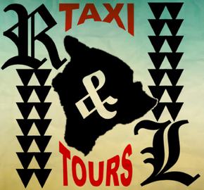 A logo for taxi and tours with a hawaiian map