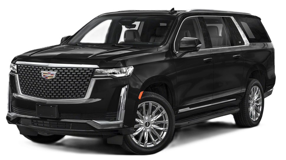 A black cadillac escalade is shown on a white background.