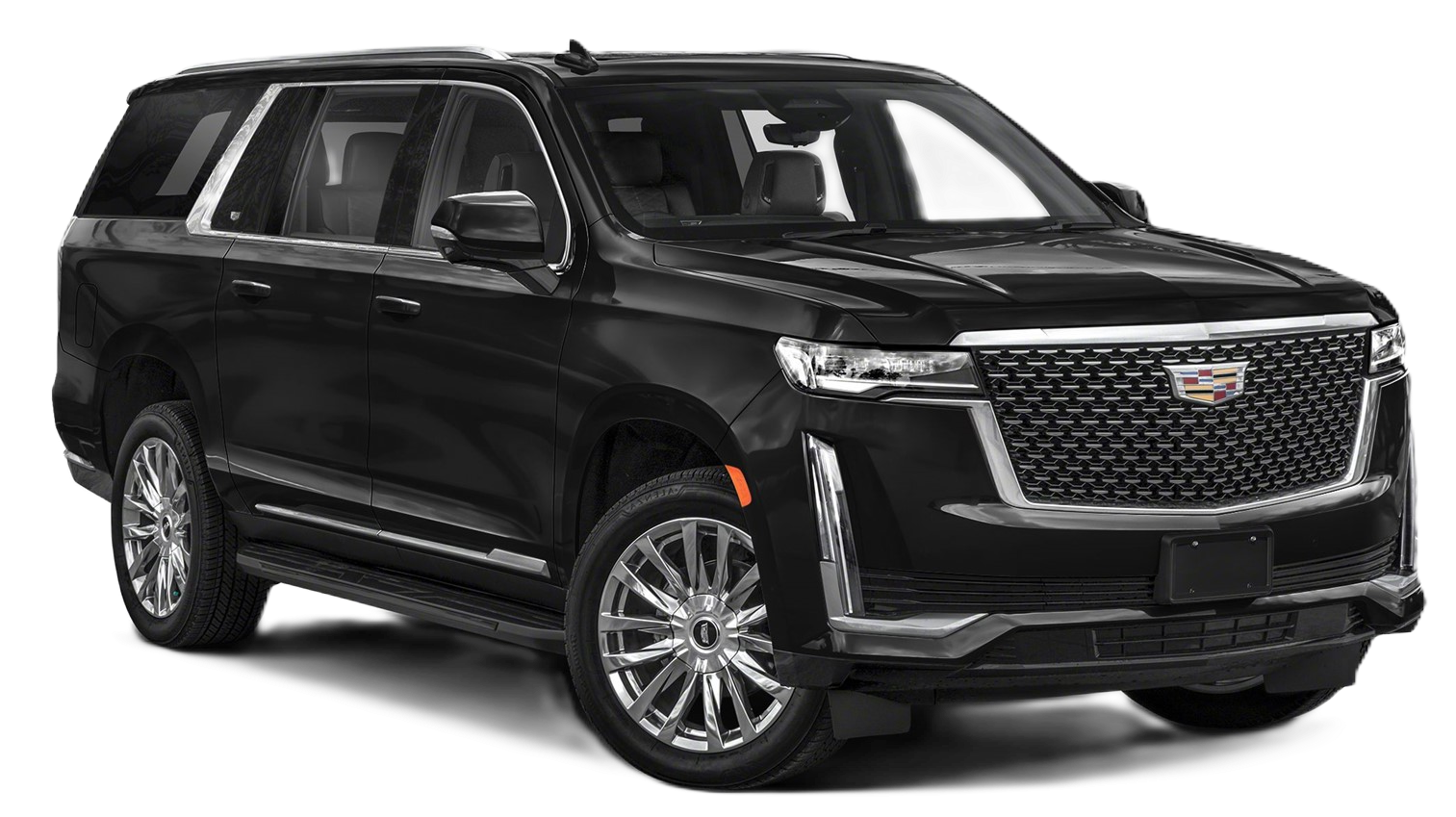 A black cadillac escalade is shown on a white background.