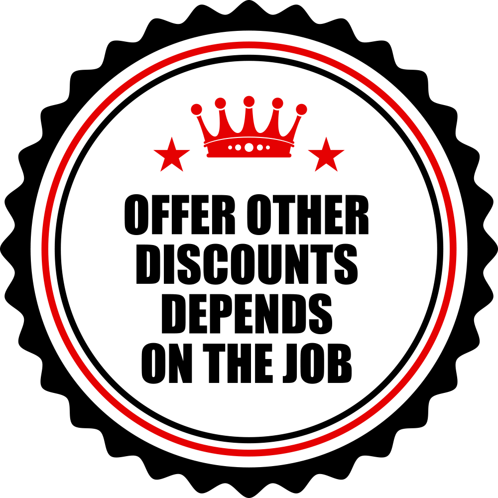 A circular badge with black serrated edges, a red crown icon, and the text 